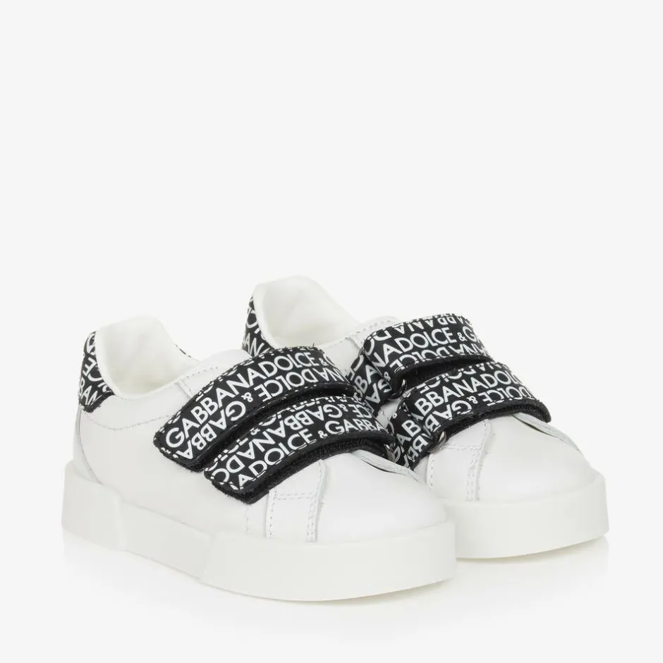 Dolce amp; Gabbana White & Black Leather Baby Trainers Online