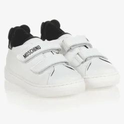 Moschino Kid-Teen White & Black Velcro Trainers New