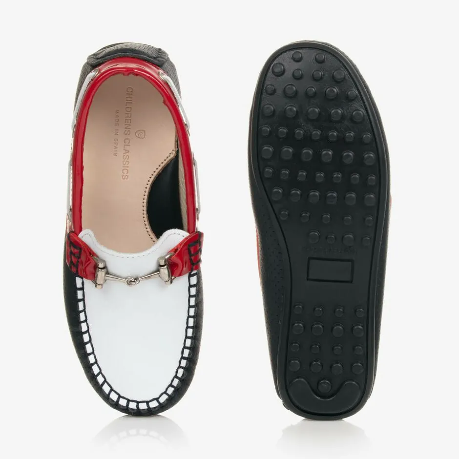 Childrens Classics White & Blue Leather Shoes