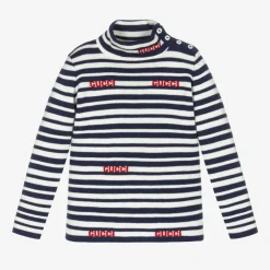 Gucci White & Blue Stripe Wool Top