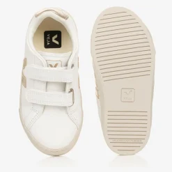 VEJA White & Gold Leather Esplar Trainers New