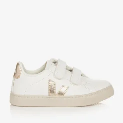 VEJA White & Gold Leather Esplar Trainers New