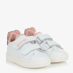 Moschino Kid-Teen White & Pink Leather Teddy Bear Trainers Discount