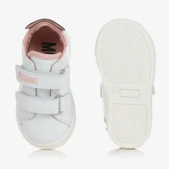 Moschino Kid-Teen White & Pink Leather Teddy Bear Trainers Discount
