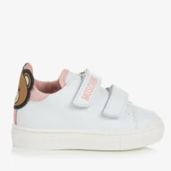 Moschino Kid-Teen White & Pink Leather Teddy Bear Trainers Discount