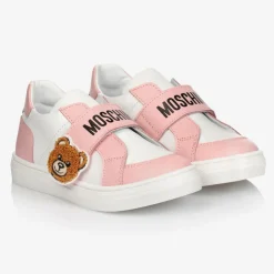 Moschino Baby White & Pink Leather Trainers Discount