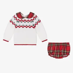 Babidu White & Red Cotton Shorts Set New