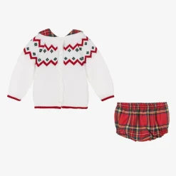 Babidu White & Red Cotton Shorts Set New