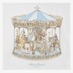 Atelier Choux Paris White & Blue Carousel Swaddle (97cm)