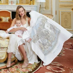 Atelier Choux Paris White & Blue Carousel Swaddle (97cm)