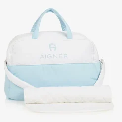 AIGNER White & Sky Blue Baby Changing Bag (43cm) New