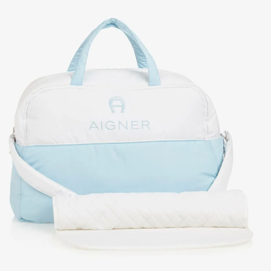 AIGNER White & Sky Blue Baby Changing Bag (43cm) New