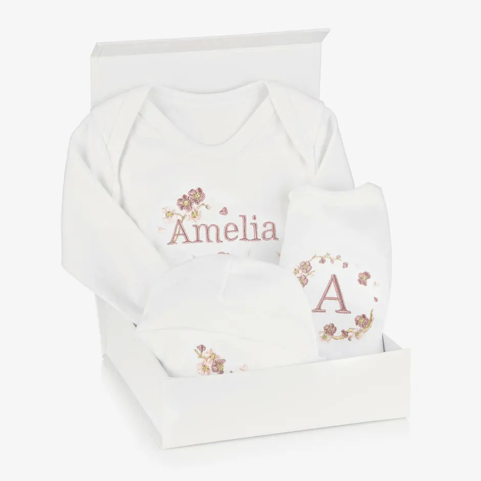 Paint My Dreams White Blossom Personalised Babysuit Gift Set
