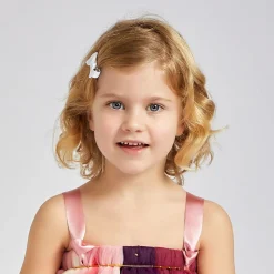 Peach Ribbons White Bow Hair Clip (5cm) Hot