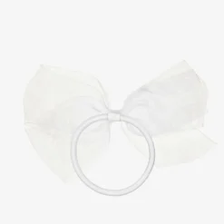 Peach Ribbons White Bow Hair Elastic (12cm)
