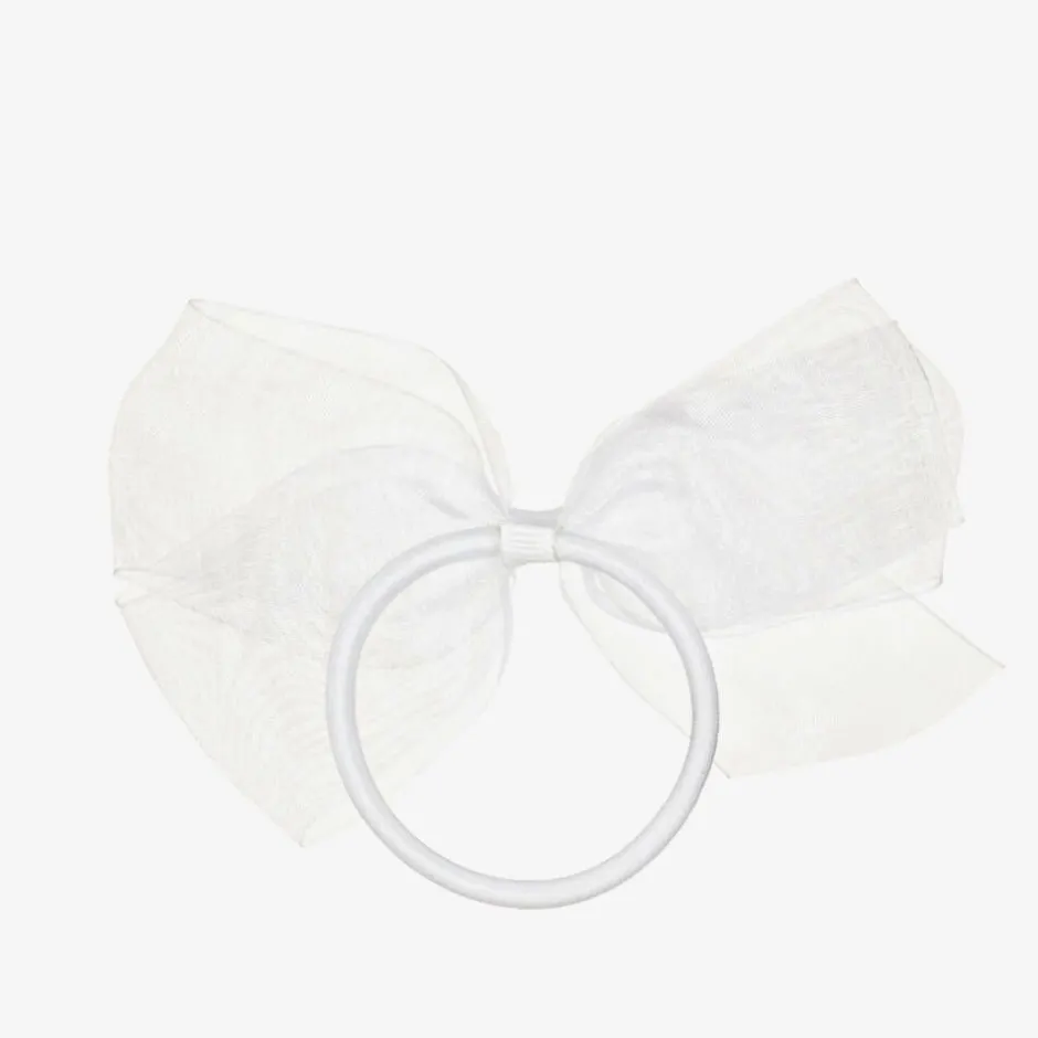 Peach Ribbons White Bow Hair Elastic (12cm)