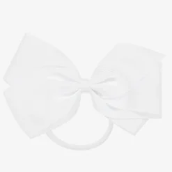 Peach Ribbons White Bow Hair Elastic (12cm) Hot