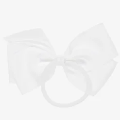 Peach Ribbons White Bow Hair Elastic (12cm) Hot