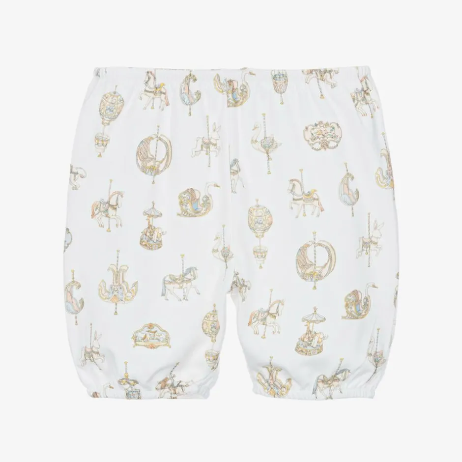 Atelier Choux Paris White Carousel Print Cotton Bloomer Shorts Sale