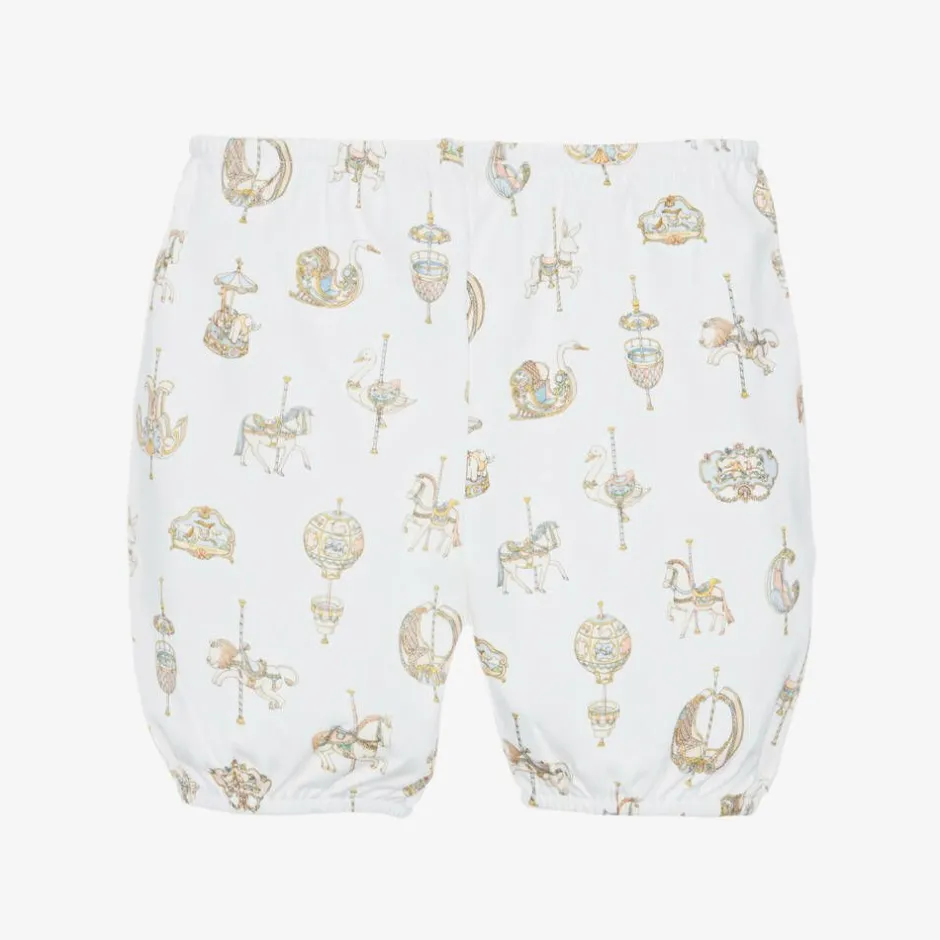 Atelier Choux Paris White Carousel Print Cotton Bloomer Shorts Sale
