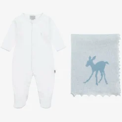 G.H.Hurt amp; Son White Cotton & Blue Wool Baby Gift Set Hot