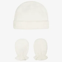 Marie-Chantal White Cotton Angel Wing Hat & Mittens Set Best