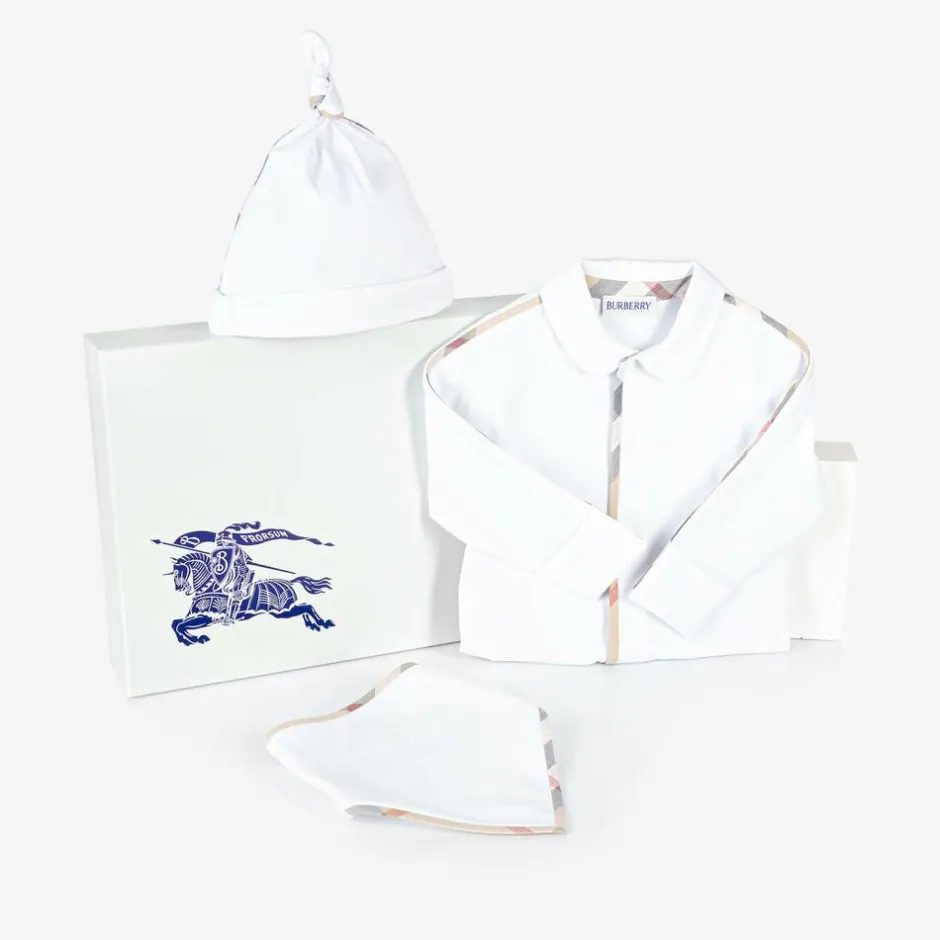 Burberry White Cotton Babygrow Gift Set Best