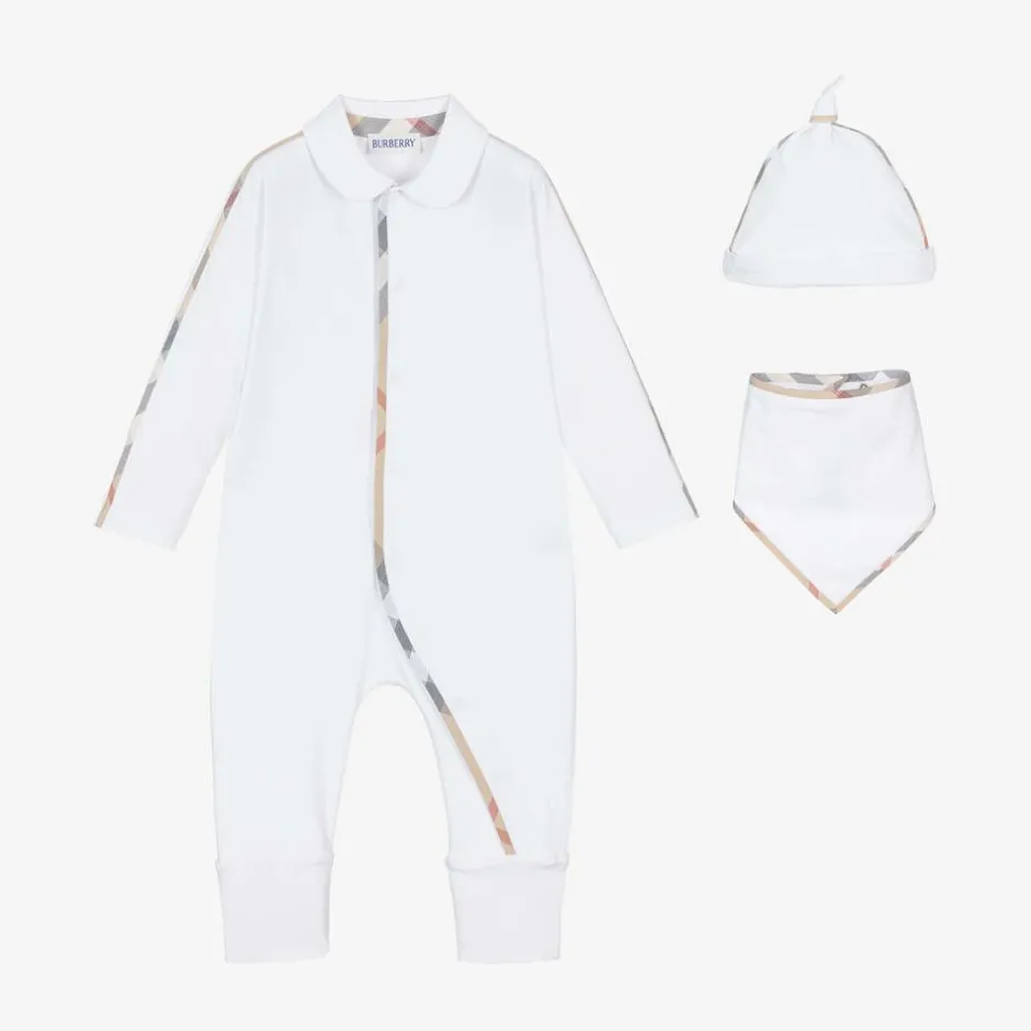 Burberry White Cotton Babygrow Gift Set Best