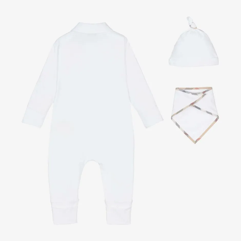 Burberry White Cotton Babygrow Gift Set Best