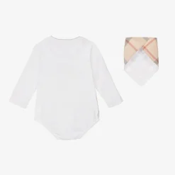 Burberry White Cotton Babysuit Gift Set Clearance