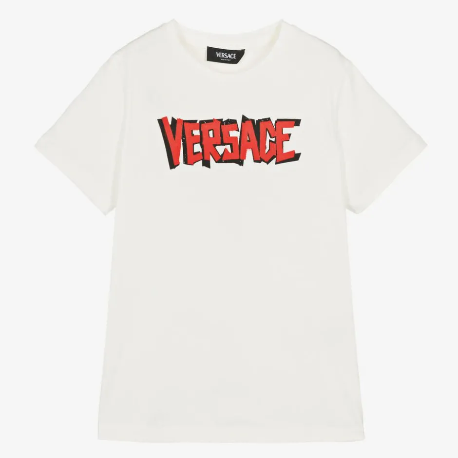 Versace White Cotton Graphic Logo T-Shirt
