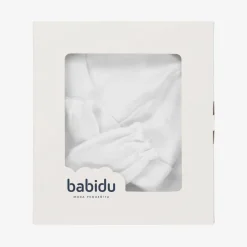 Babidu White Cotton Hat & Mittens Set Sale