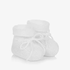 Paz RodrÃguez White Cotton Knit Baby Booties Online