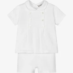 Sarah Louise White Cotton Knit Shorts Set Hot