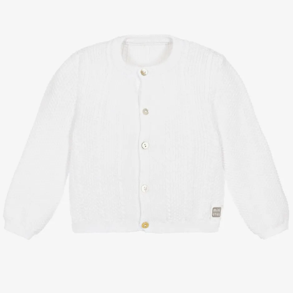 Minutus White Cotton Knitted Baby Cardigan Sale