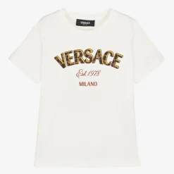Versace White Cotton Leopard Print Logo T-Shirt Online