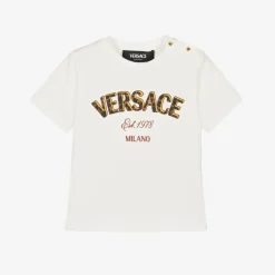 Versace White Cotton Leopard Print Baby T-Shirt Sale
