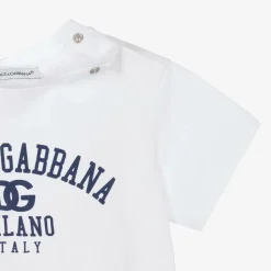Dolce amp; Gabbana White Cotton Milano Logo Baby T-Shirt Outlet