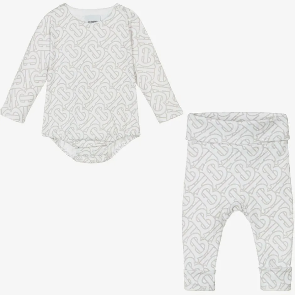 Burberry White Cotton Monogram Baby Gift Set Best
