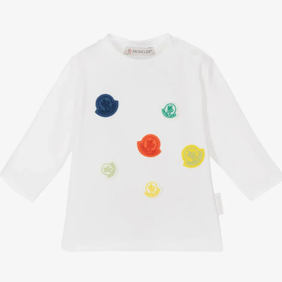 Moncler Enfant White Cotton Multi Logo Top Clearance