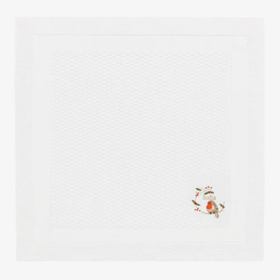 Paint My Dreams White Cotton Personalised Robin Blanket (88cm)