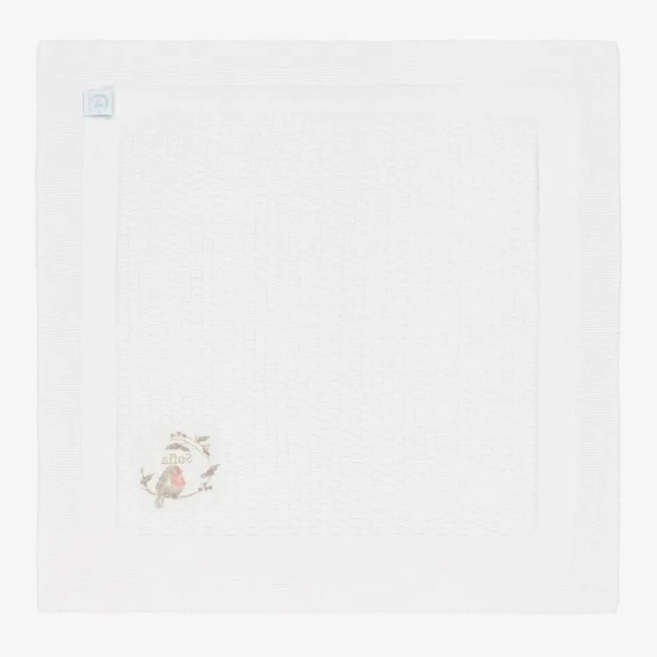 Paint My Dreams White Cotton Personalised Robin Blanket (88cm)