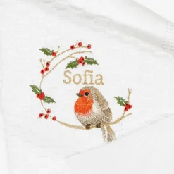 Paint My Dreams White Cotton Personalised Robin Blanket (88cm)