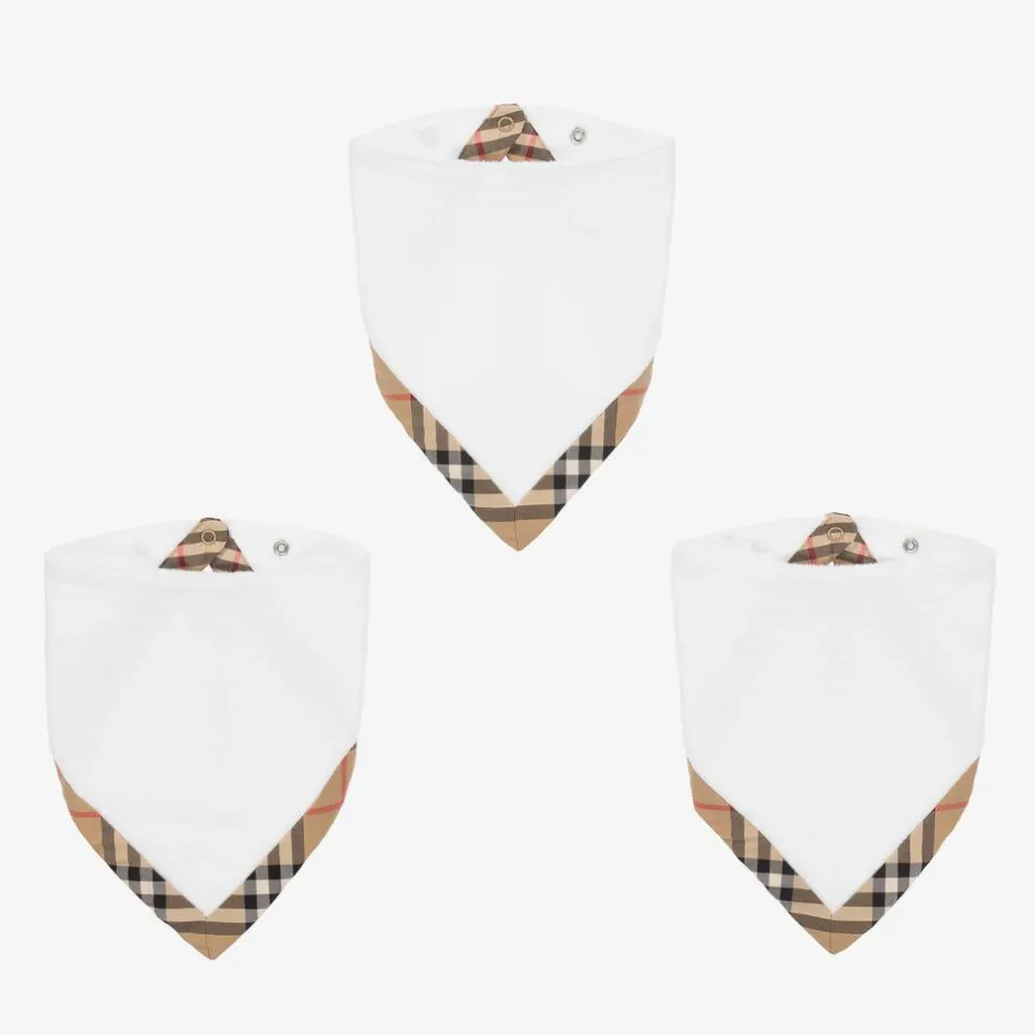 Burberry White Cotton Vintage Check Bib Gift Set