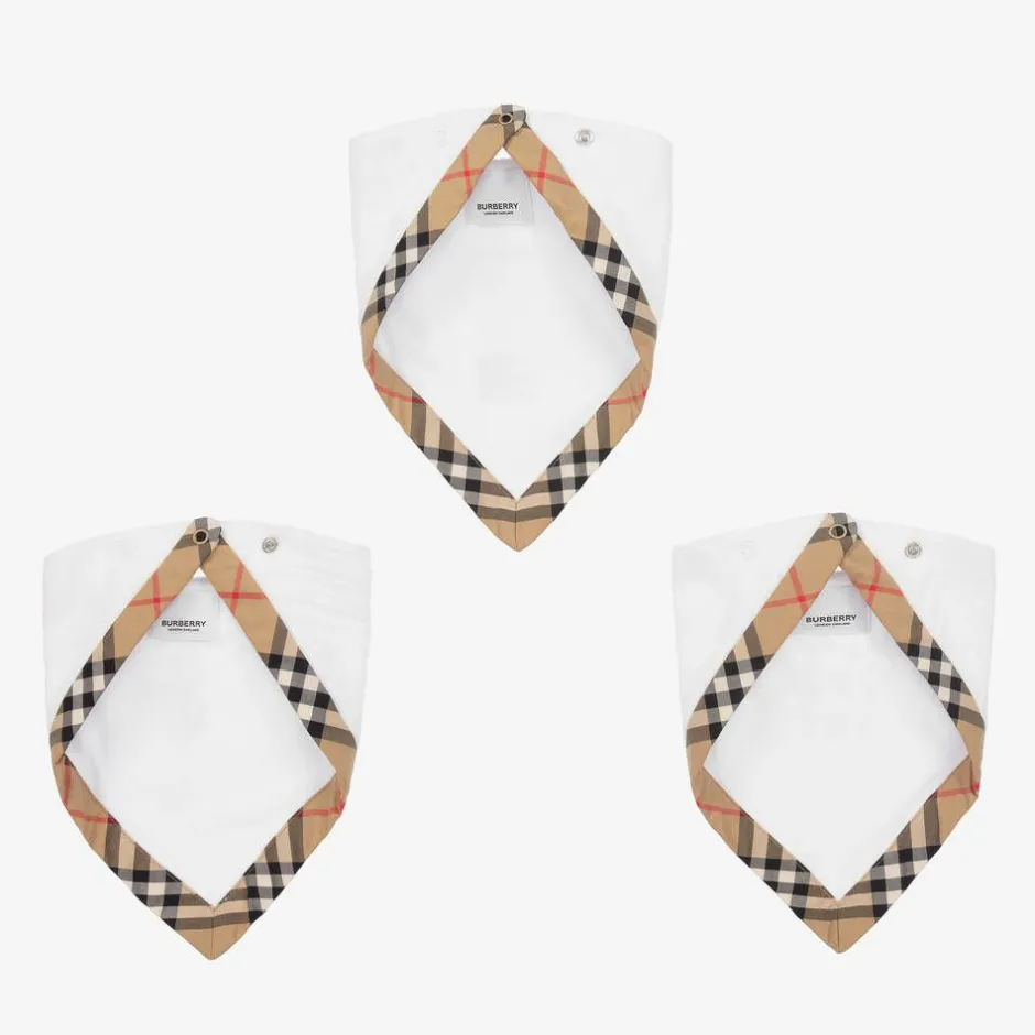 Burberry White Cotton Vintage Check Bib Gift Set