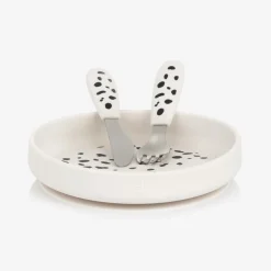 Elodie White Dalmatian Silicone Plate & Cutlery Set Hot