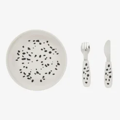Elodie White Dalmatian Silicone Plate & Cutlery Set Hot
