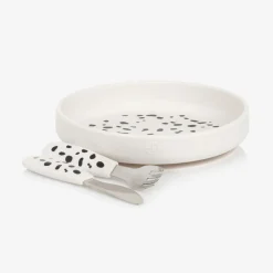 Elodie White Dalmatian Silicone Plate & Cutlery Set Hot