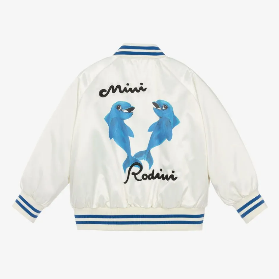 Mini Rodini White Dolphin Baseball Jacket Discount