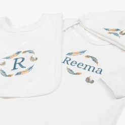 Paint My Dreams White Feather Personalised Babysuit Gift Set Discount